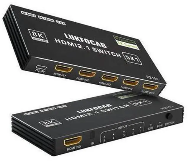 Main image of HDMI 2.1 Switch 5 in 1 Out 8K 60Hz, 5 Port HDMI Switcher Selector Box 5x1 with IR Remote, Support 4K@120Hz, 48Gbps, HDR 10+, HDCP 2.3, 3D, for PS5/4/3, Xbox Series X, NS, Laptop, PC