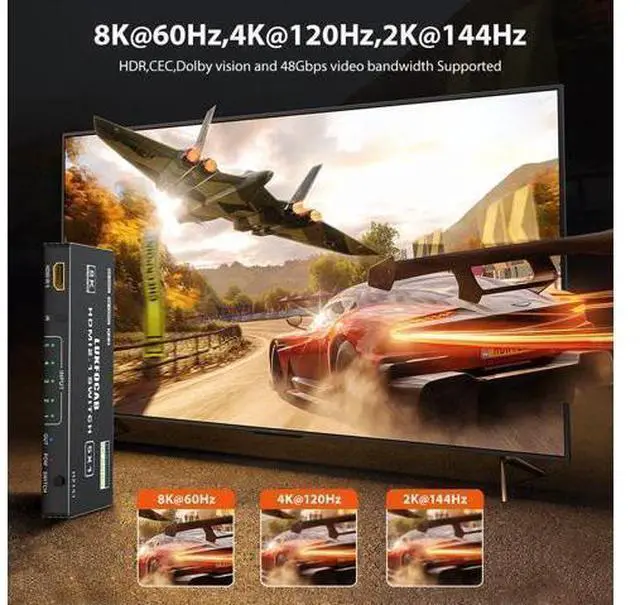 Alt view image 2 of 7 - HDMI 2.1 Switch 5 in 1 Out 8K 60Hz, 5 Port HDMI Switcher Selector Box 5x1 with IR Remote, Support 4K@120Hz, 48Gbps, HDR 10+, HDCP 2.3, 3D, for PS5/4/3, Xbox Series X, NS, Laptop, PC