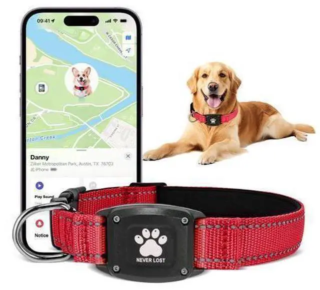 Main image of GPS Dog Collar Tracker 2-in-1,Reflective Waterproof Pet Collar,iOS-Only,No Monthly Fees,Unlimited Range,Ideal for Dog Tracking pet Tracker,for Small Medium Large Dogs(M (15"-20.5"), Red)