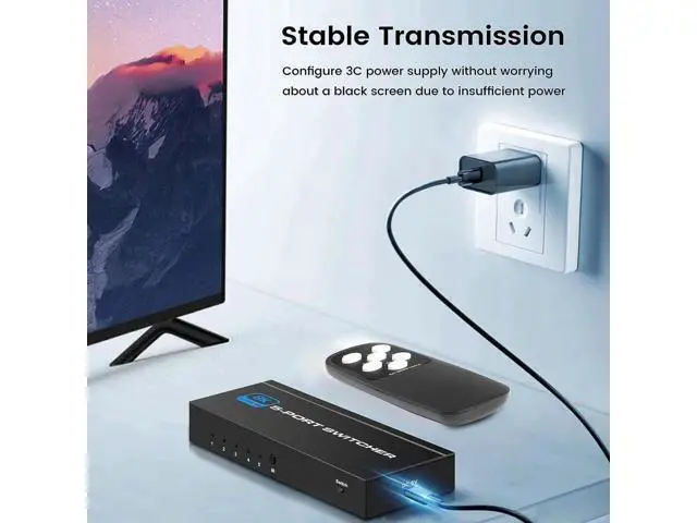 Alt view image 5 of 7 - JAHDMI Switch 8K@60Hz, 5 Port HDMI 2.1 Switcher Selector 5 in 1 Out HDMI Switch with IR Remote Control, Supports 8K HDR10 HDCP 2.3 3D Dolby for Nintendo Switch,Xbox PS5/PS4,Fire Stick and More - OZ8Q5