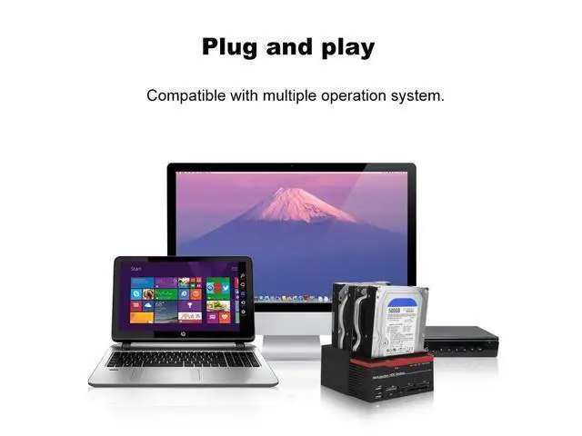 Alt view image 3 of 7 - Vszerda USB 3.0 to SATA Dual Bay Hard Drive Docking Station - Support 2.5 inch and 3.5 inch IDE Hard Drive, Offline Clone Reader, Dual Bay HDD Docking Station (US)