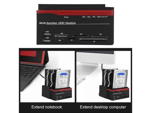 Alt view image 2 of 7 - Vszerda USB 3.0 to SATA Dual Bay Hard Drive Docking Station - Support 2.5 inch and 3.5 inch IDE Hard Drive, Offline Clone Reader, Dual Bay HDD Docking Station (US)