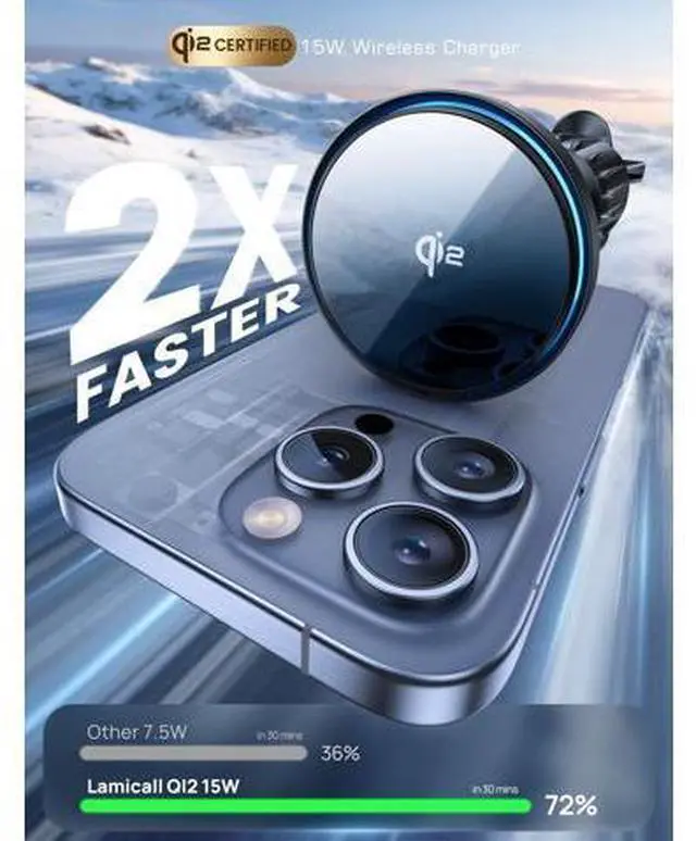 Alt view image 2 of 7 - 15W for QI2 Magsafe Car Mount Charger - RGB LED360° Wireless Car Phone Holder Vent Dashboard, HandsFree Magnetic Phone Holder for Car Charging for iPhone 17 Air Pro Max Plus 16 15 14 13 12