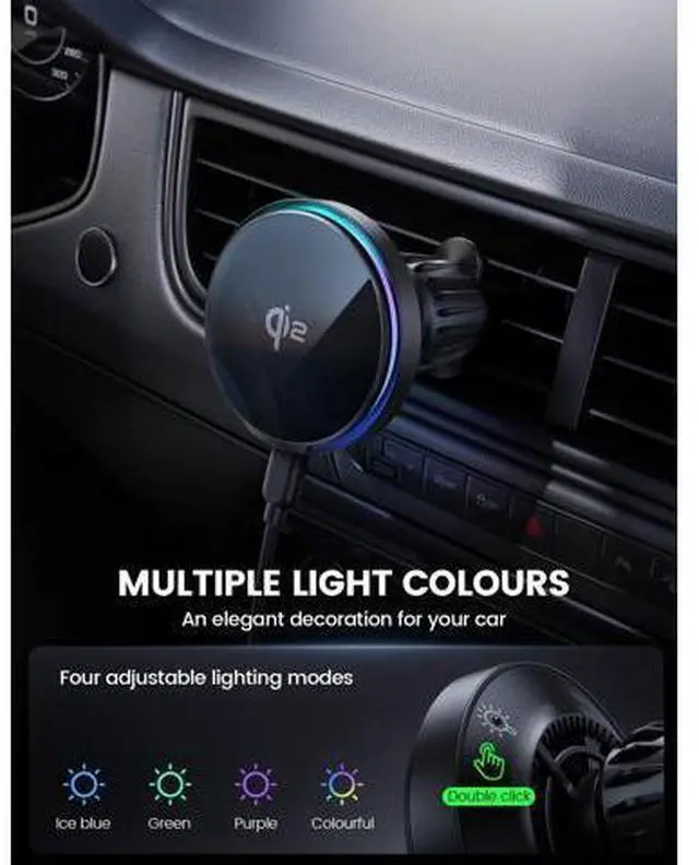 Alt view image 5 of 7 - 15W for QI2 Magsafe Car Mount Charger - RGB LED360° Wireless Car Phone Holder Vent Dashboard, HandsFree Magnetic Phone Holder for Car Charging for iPhone 17 Air Pro Max Plus 16 15 14 13 12