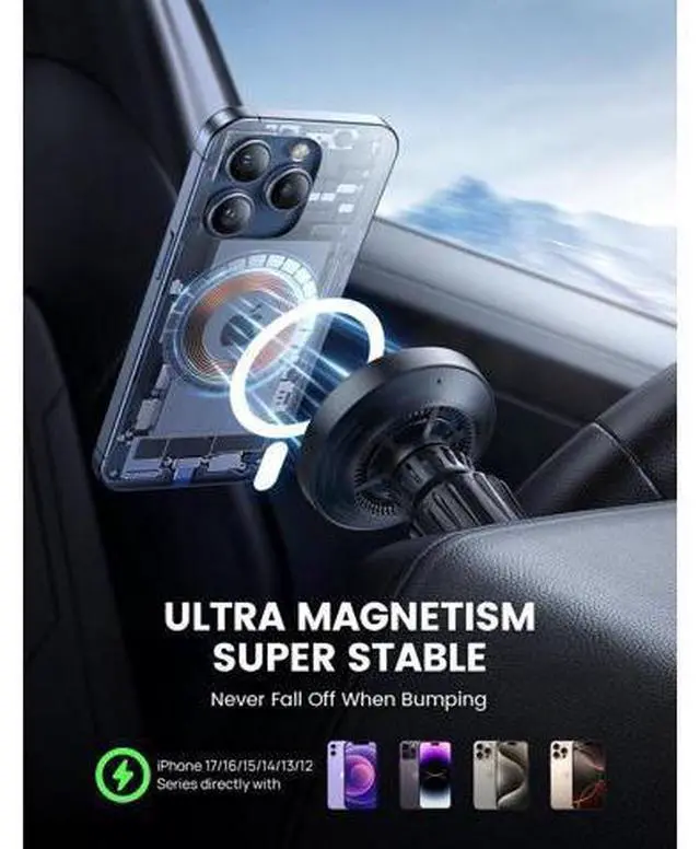 Alt view image 7 of 7 - 15W for QI2 Magsafe Car Mount Charger - RGB LED360° Wireless Car Phone Holder Vent Dashboard, HandsFree Magnetic Phone Holder for Car Charging for iPhone 17 Air Pro Max Plus 16 15 14 13 12