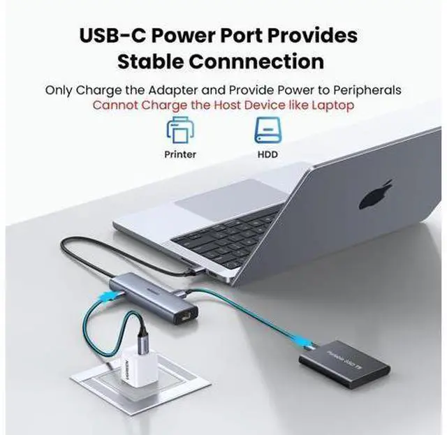 Alt view image 7 of 7 - USB to Ethernet Adapter, 5 in 1 USB Hub with Ethernet with 2* USB-C 3.2 (10Gbps) + 1*USB-A 3.2/1*USB-A 2.0/Gigabit RJ45, Network LAN Internet Dongle Compatible for Laptop, MacBook Pro/Air, XPS