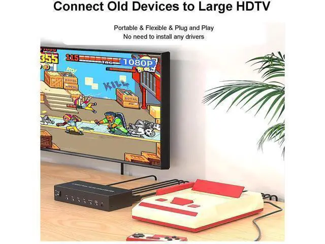 Alt view image 3 of 6 - 4 Port AV to HDMI Converter 1080P, Fit for RCA/Composite/CVBS to HDMI Converter Adapter, Support 16:9/4:3 Switch, Compatible with Wii N64 PS1 PS2 PS3 VHS VCR DVD Players etc (with Remote)