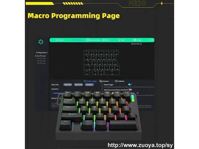 Alt view image 4 of 7 - HE30 Rapid Trigger Magnetic Switch Gaming Keyboard,One-Handed Hall Effect RGB HotSwap Adjustable Actuation 8kHz Hyper Fast Mini Macro Gasket E-Sports Keypad Ergonomic Mechanical Keyboard (White)