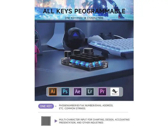 Alt view image 2 of 7 - USB Mini Macro Mechanical Gaming Keyboard, Programming KeyPad with 3 Knobs, RGB LED KeyPad Macro Support One-Handed,OSU,One-Click Start DIY Hotkeys (15Key 2.4G)