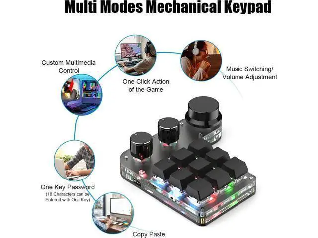 Alt view image 6 of 7 - USB Mini Macro Mechanical Gaming Keyboard, Programming KeyPad with 3 Knobs, RGB LED KeyPad Macro Support One-Handed,OSU,One-Click Start DIY Hotkeys (15Key 2.4G)