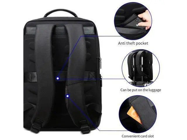 Alt view image 4 of 7 - Bopai 61-02511 Business Travel Breathable Waterproof Anti-theft Man Backpack, Size: 30x15x44cm(Black)