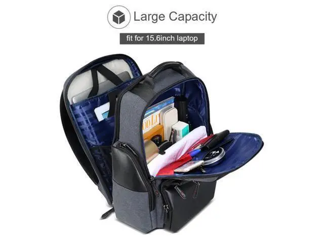 Alt view image 6 of 7 - Bopai 851-014318 Fashion Outdoor Breathable Waterproof Anti-theft Three-layer Large Capacity Double Shoulder Bag,with USB Charging Port, Size: 31x17x44cm(Grey)