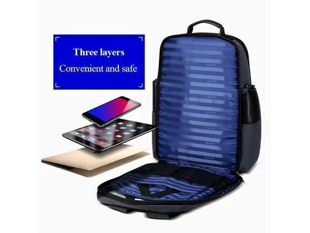 Alt view image 5 of 7 - Bopai 851-014318 Fashion Outdoor Breathable Waterproof Anti-theft Three-layer Large Capacity Double Shoulder Bag,with USB Charging Port, Size: 31x17x44cm(Grey)
