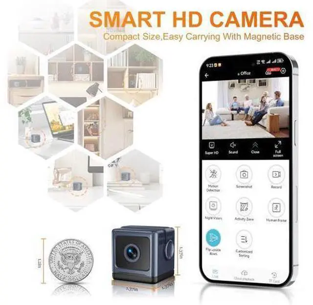Alt view image 7 of 7 - Cámara para el hogar HD Mini cámara interior para la oficina en casa de seguridad APP Control Cámara para mascotas bebé (solo vídeo) Negro