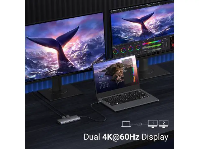 Alt view image 3 of 7 - UGREEN Docking Station 10 in 1 Revodok Pro 210 USB C Dock Dual HDMI 4K@60Hz Single 8K@30Hz 100W PD 5Gbps USB C and USB A Data Ports Gigabit Ethernet, SD/TF Card Reader USB Hub Compatible for HP,