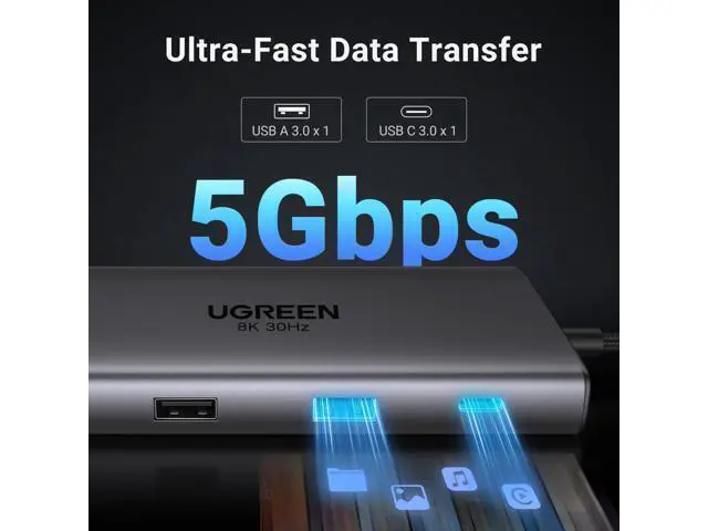 Alt view image 6 of 7 - UGREEN Docking Station 10 in 1 Revodok Pro 210 USB C Dock Dual HDMI 4K@60Hz Single 8K@30Hz 100W PD 5Gbps USB C and USB A Data Ports Gigabit Ethernet, SD/TF Card Reader USB Hub Compatible for HP,