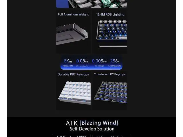 Alt view image 3 of 7 - Vszerda 68 V3 Esports Hall Effect Keyboard, 65% 68-Key, CNC Aluminum, Adjustable 0.0053.3 mm, Cherry Profile Keycaps (White)