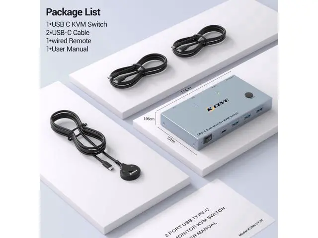 Alt view image 7 of 7 - USB C KVM Switch 2 Monitors 2 Laptops, 4K@60Hz USB C Dual Monitor KVM Switch for 2 laptops to Share 2 Monitor and 4 USB3.0 Devices, 80W PD Charging, Wired Remote and Cables Included