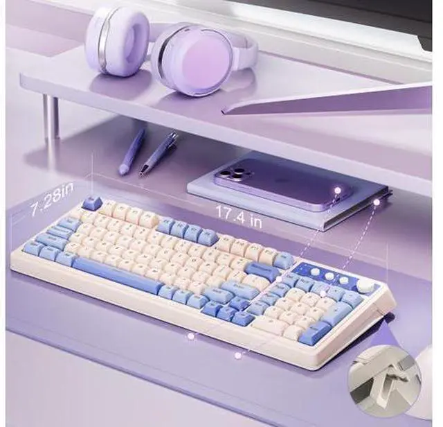 Alt view image 7 of 7 - Vszerda 99 Key Keyboard, Tri-Mode Bluetooth/2.4GHz/USB-C Cute Creamy Gaming Keyboard with Number Pad RGB Backlit, Media Knob Custom Mechanical Feel Computer Keyboards for MAC Xbox PC Gamer - Purple
