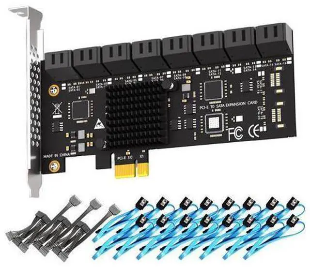 Main image of Vszerda SA3116-C 16-Port PCIe X1 SATA Expansion Card with SATA and Power Cables, Compatible with Windows,Linux,Mac OS,NAS
