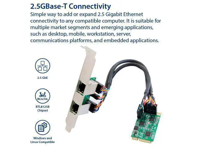 Alt view image 2 of 6 - Vszerda Dual 2.5 Gigabit Mini PCIe Ethernet Network Expansion Card, Green (SI-MPE24079)