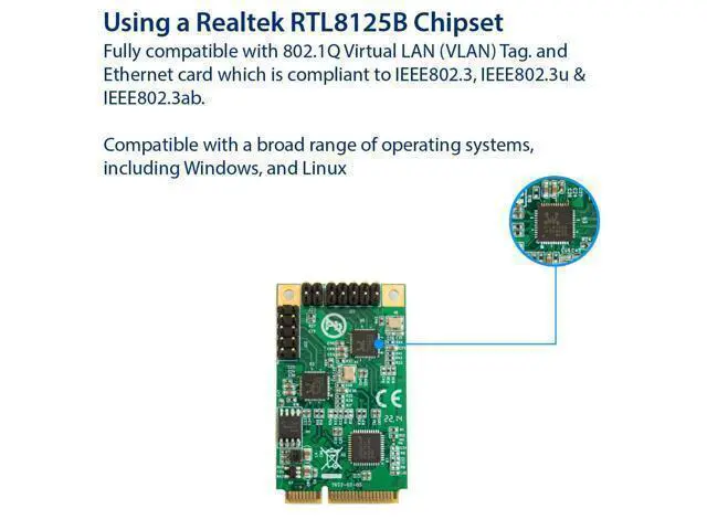 Alt view image 3 of 6 - Vszerda Dual 2.5 Gigabit Mini PCIe Ethernet Network Expansion Card, Green (SI-MPE24079)