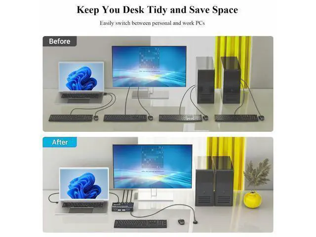 Alt view image 4 of 5 - USB 3.0 Switch Selector 4 Computers, 4 Port USB KVM Switch for 4 PC Share 4 USB Devices for Keyboard Mouse Printer, Wired Remote and 4 USB 3.0 Cables Included