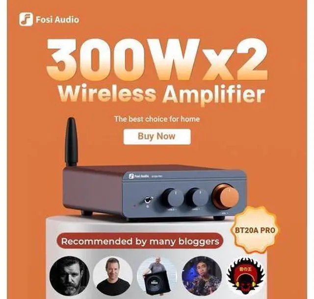 Main image of Fosi Audio BT20A Pro Bluetooth 5.0 Amplifier, 300W x2 Wireless Amp, TPA3255 2 Channel Mini Class D Integrated Home Audio Outdoor Stereo Receiver with Bass Treble Control for Passive Speakers