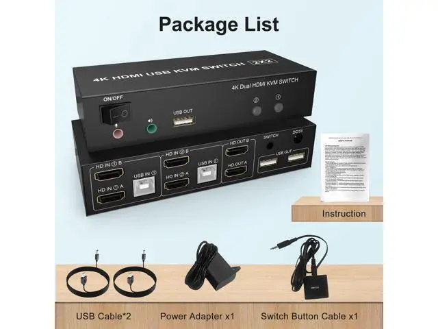 Alt view image 7 of 7 - Vszerda Dual Monitor KVM Switch HDMI 2 Port, 4K@60Hz Extended Display KVM Switch 2 Monitors 2 Computers with Audio Microphone Output and 3 USB Ports, PC Monitor Keyboard Mouse Switcher