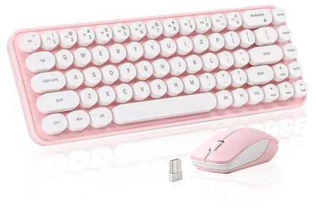 Main image of Vszerda i68 Wireless Typewriter Keyboard and Mouse Combo,Pink Keyboard with 2.4GHz Connection, Cute Retro Aesthetic Design Round Keycaps for Tablet, Phone, PC and Win/Mac/Android(Pink)