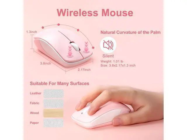 Alt view image 6 of 7 - Vszerda i68 Wireless Typewriter Keyboard and Mouse Combo,Pink Keyboard with 2.4GHz Connection, Cute Retro Aesthetic Design Round Keycaps for Tablet, Phone, PC and Win/Mac/Android(Pink)