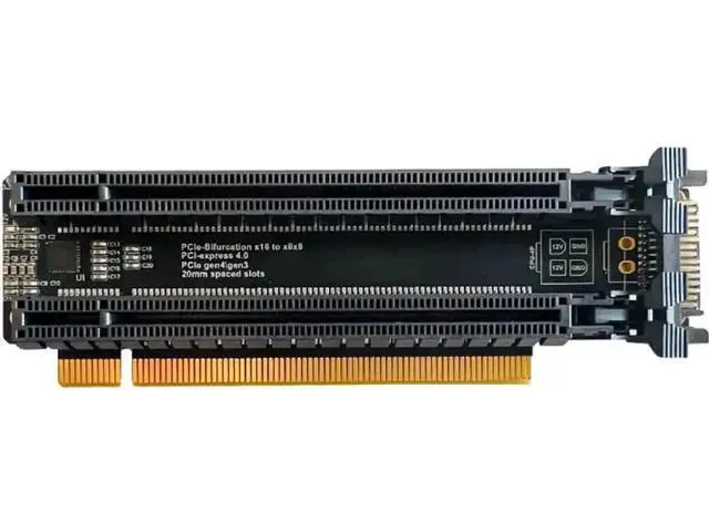 Alt view image 2 of 5 - JAENFONG PCI-E 4.0 x16 1 to 2 Expansion Card Gen4 Split Card PCIe-Bifurcation x16 to x8x8 with 20mm Spaced Slots CPU4P Power Supply Port (SATA)