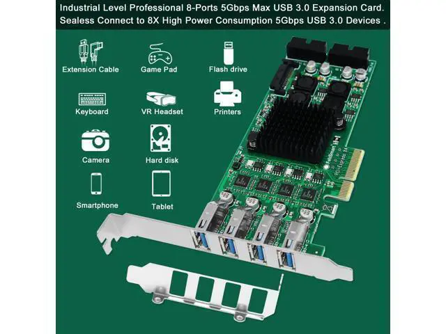 Alt view image 5 of 7 - Vszerda 8-Ports PCIE Superspeed 5Gbps USB 3.0 Card for Windows and Linux Desktop PCs, 4X Dedicated 5Gbps USB 3.0 Channel 20Gbps Bandwidth, Built in FebSmart Self-Powered Technology (FS-4C-U8S-Pro)