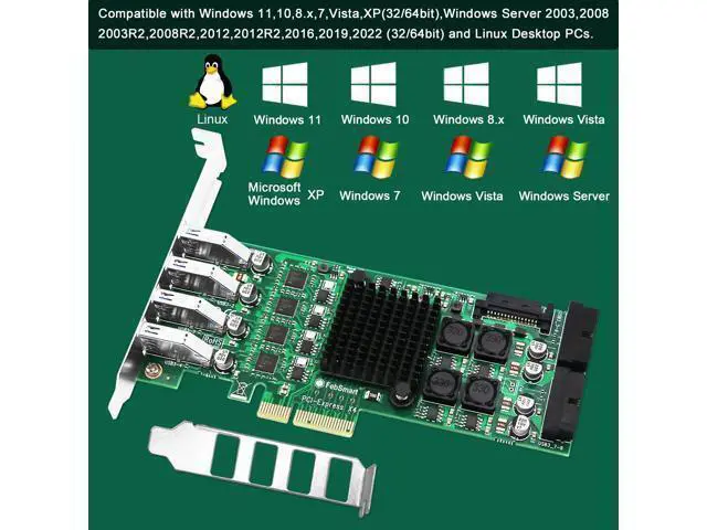 Alt view image 7 of 7 - Vszerda 8-Ports PCIE Superspeed 5Gbps USB 3.0 Card for Windows and Linux Desktop PCs, 4X Dedicated 5Gbps USB 3.0 Channel 20Gbps Bandwidth, Built in FebSmart Self-Powered Technology (FS-4C-U8S-Pro)