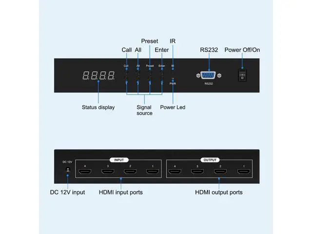 Alt view image 3 of 7 - Vszerda HDMI Matrix Switch 4x4,4K HDMI Matrix Switcher Splitter 4 in 4 Out Box with with RS232&IR&Button Hand Control for PS4 Camera PC to TV Monitor