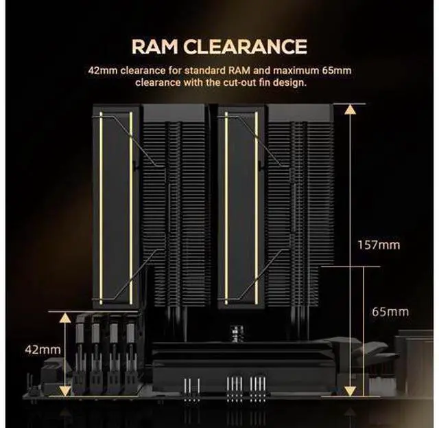 Alt view image 3 of 7 - ID-COOLING FROZN A620 GDL Limited Edition Dual-Tower Air CPU Cooler, 6 Heatpipes, Dual 120x120x27mm FDB Fans, Black CPU Cooler with Golden Lines Decorated, Support LGA1851/1700/1200/115X; AMD AM5/AM4