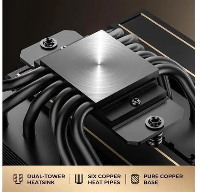 Alt view image 2 of 7 - ID-COOLING FROZN A620 GDL Limited Edition Dual-Tower Air CPU Cooler, 6 Heatpipes, Dual 120x120x27mm FDB Fans, Black CPU Cooler with Golden Lines Decorated, Support LGA1851/1700/1200/115X; AMD AM5/AM4