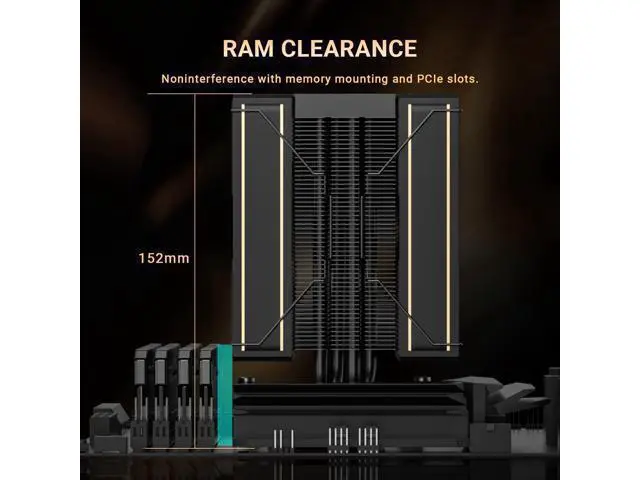 Alt view image 3 of 7 - ID-COOLING FROZN A410 GDL Limited Edition CPU Cooler, 2x120mm FDB Fans in Push-Pull Configuration, 100% RAM Clearance, Black Air Cooler with Golden Lines Decorated, Support Intel and AMD Sockets
