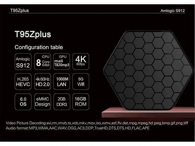 Alt view image 2 of 7 - T95Z Plus Android 7.1 TV BOX KODI, 4K Android TV Streaming BOX 2G RAM 16G ROM, Media Player Smart TV Set Top Box with Amlogic S912 Octa Core Dual Band Wifi 2.4G/5G 3D TV Boxes with Remote
