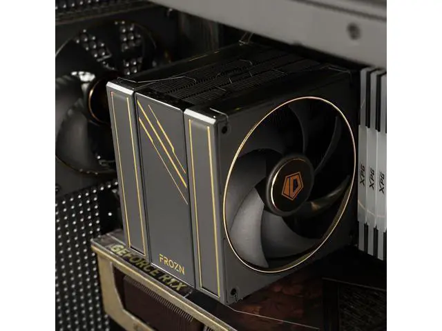 Alt view image 5 of 7 - ID-COOLING FROZN A410 GDL Limited Edition CPU Cooler, 2x120mm FDB Fans in Push-Pull Configuration, 100% RAM Clearance, Black Air Cooler with Golden Lines Decorated, Support Intel and AMD Sockets