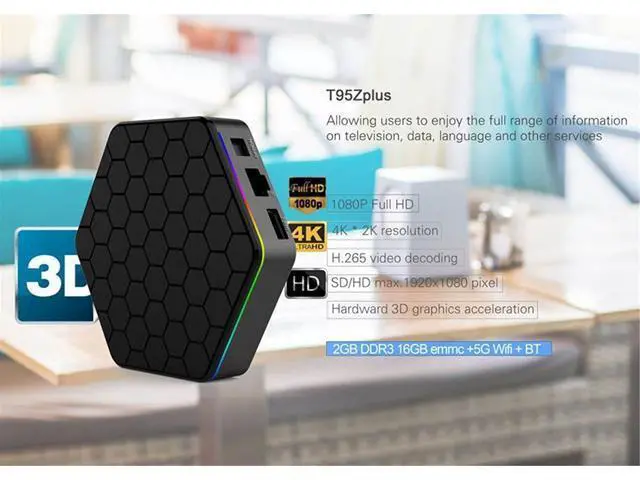 Alt view image 5 of 7 - T95Z Plus Android 7.1 TV BOX KODI, 4K Android TV Streaming BOX 2G RAM 16G ROM, Media Player Smart TV Set Top Box with Amlogic S912 Octa Core Dual Band Wifi 2.4G/5G 3D TV Boxes with Remote