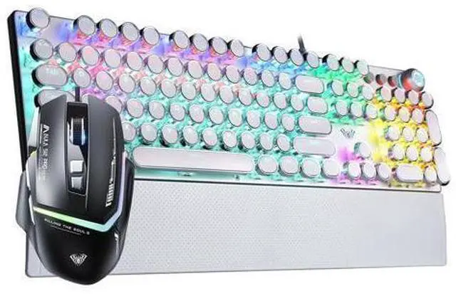 Main image of Vszerda Wried Mechanical Keyboard Mouse Combo,F2088 White Typewriter Style Mechanical Keyboard Blue Switches + S12PRO RGB Gaming Mouse Black