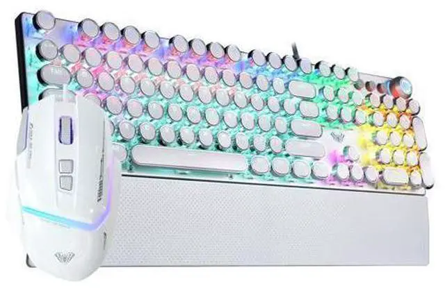 Main image of Vszerda Mechanical Keyboard Mouse Combo,F2088 Wired Typewriter Style Mechanical Keyboard White + S12PRO Wired Gaming Mouse White