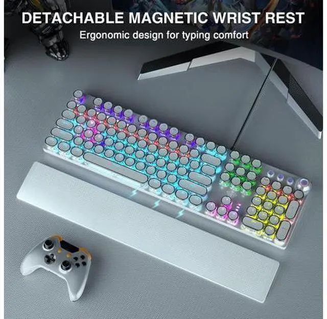 Alt view image 3 of 7 - Vszerda Mechanical Keyboard Mouse Combo,F2088 Wired Typewriter Style Mechanical Keyboard White + S12PRO Wired Gaming Mouse White