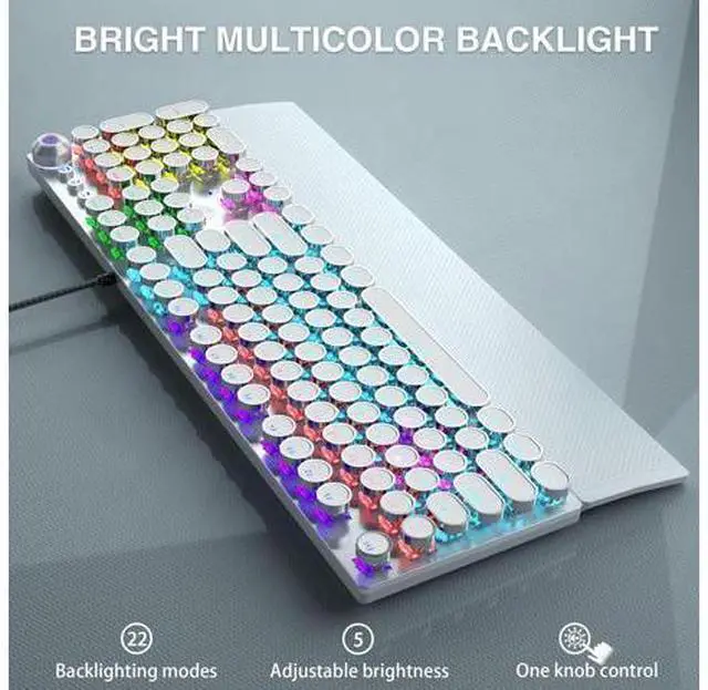 Alt view image 4 of 7 - Vszerda Mechanical Keyboard Mouse Combo,F2088 Wired Typewriter Style Mechanical Keyboard White + S12PRO Wired Gaming Mouse White