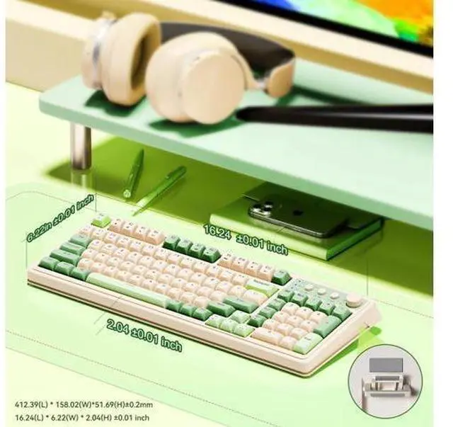 Alt view image 5 of 7 - Vszerda S99 Gaming Keyboard, Wireless Computer Keyboards, Tri-Mode Bluetooth/2.4GHz/USB-C Custom Creamy Keyboard with Number Pad, RGB Backlit Media Knob Cute Programmable Keyboard for PC Gamer - Green