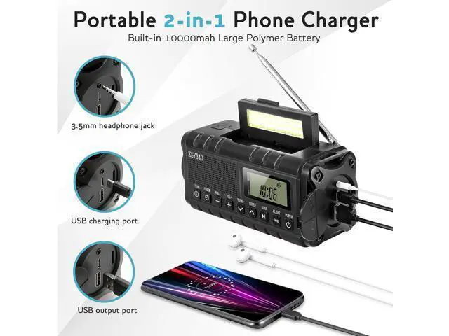 Alt view image 2 of 7 - 10000mAh Weather Radio, NOAA Emergency Weather Alert Radio, Solar Radio, Crank Radio, NOAA/AM/FM Radio, Portable Radio, Dynamo Radio, LCD Digital Radio, Alarm Clock,Torch&LED Reading Light,SOS Alarm