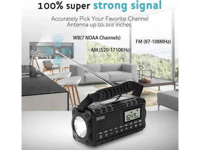 Alt view image 3 of 7 - 10000mAh Weather Radio, NOAA Emergency Weather Alert Radio, Solar Radio, Crank Radio, NOAA/AM/FM Radio, Portable Radio, Dynamo Radio, LCD Digital Radio, Alarm Clock,Torch&LED Reading Light,SOS Alarm