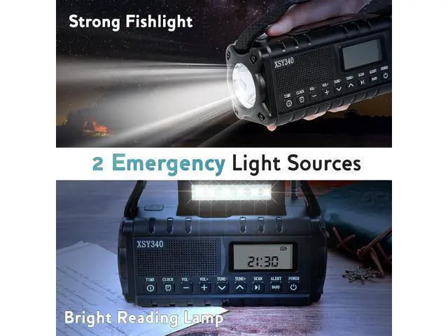 Alt view image 5 of 7 - 10000mAh Weather Radio, NOAA Emergency Weather Alert Radio, Solar Radio, Crank Radio, NOAA/AM/FM Radio, Portable Radio, Dynamo Radio, LCD Digital Radio, Alarm Clock,Torch&LED Reading Light,SOS Alarm