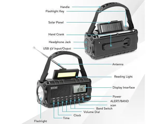 Alt view image 6 of 7 - 10000mAh Weather Radio, NOAA Emergency Weather Alert Radio, Solar Radio, Crank Radio, NOAA/AM/FM Radio, Portable Radio, Dynamo Radio, LCD Digital Radio, Alarm Clock,Torch&LED Reading Light,SOS Alarm